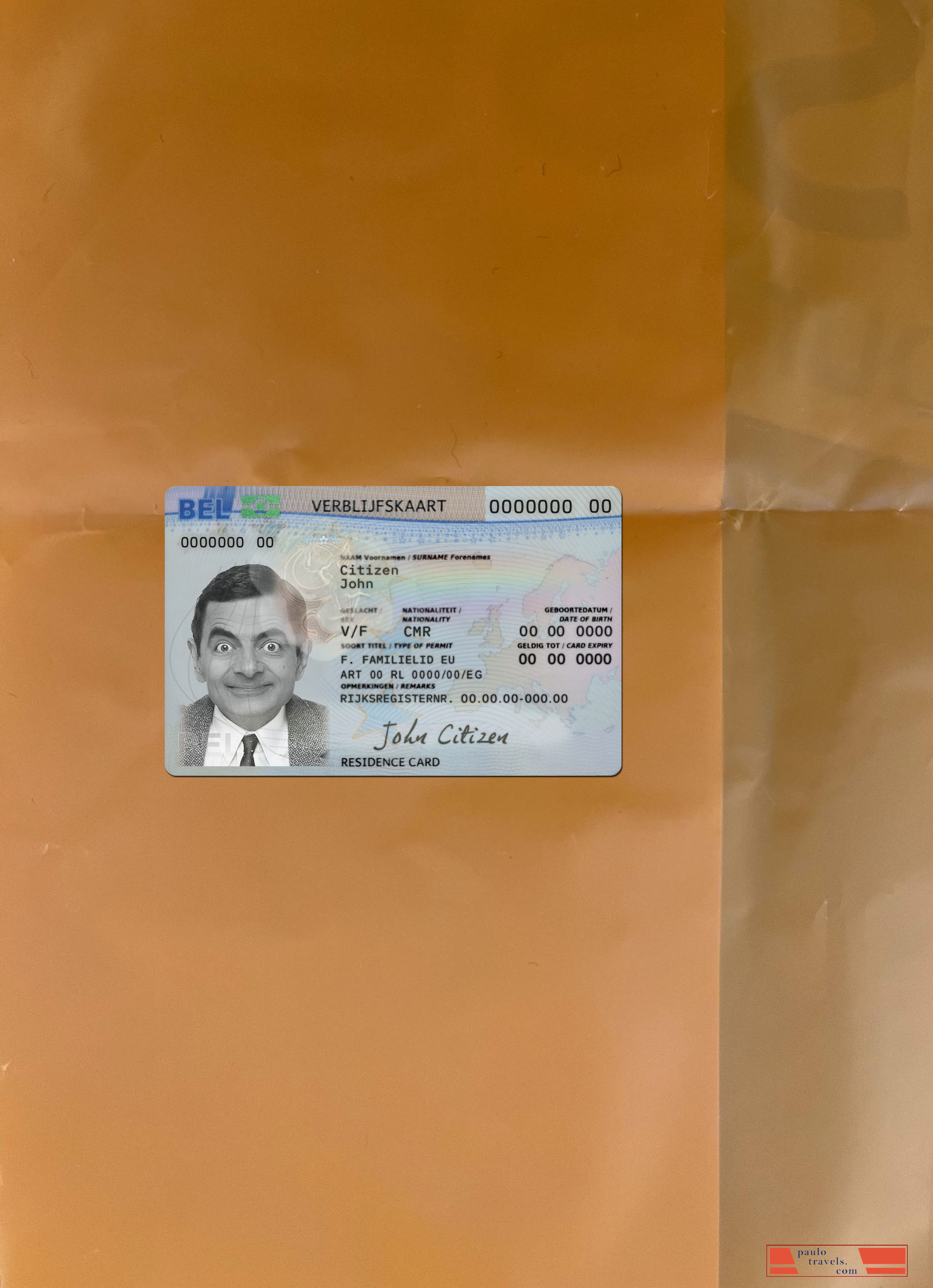 Belgium residence permit card photolook front PSD template